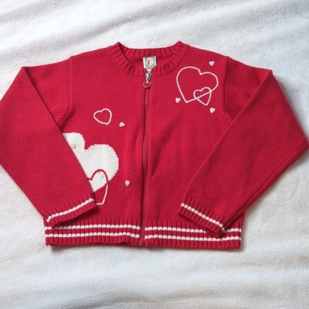 Gymboree zip up sweater red with hearts size X-Large 6 years